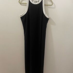 Black Sleeveless Dress with White Trim